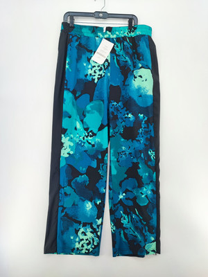 Fabletics Annalies Women's Green Floral Wide Leg Silk Touch Pants Size L