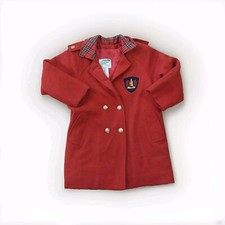 VINTAGE LONDON FOG PEA COAT RED PLAID COLLAR WOOL BLEND EPAULETTES GIRLS SIZE 10