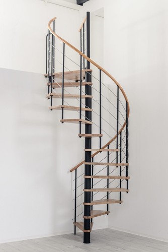 Indoor Spiral Staircase Lacquered Solid Beech Wood Step & Handrail 13-Step Kit - Picture 9 of 23