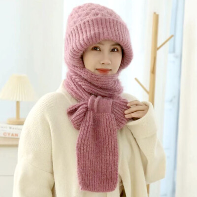 2In1 Winter Women Ladies Woolly Thick Knit Hat And Scarf Set Soft Warm Wool  Hat-