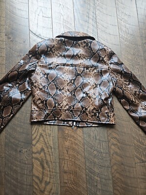 New ZARA Sz S FAUX LEATHER SNAKESKIN PRINT JACKET Dark Brown