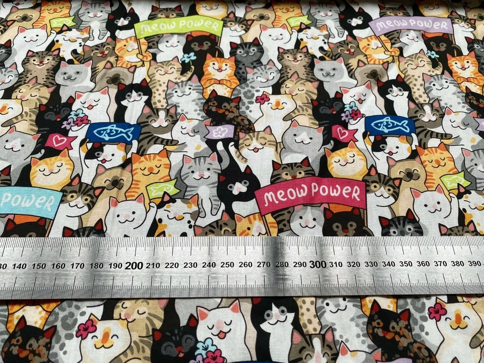 Baumwollstoff Meterware Bunte Lustige Katzen Meowpower Stoff Bestseller - Bild 3 von 3