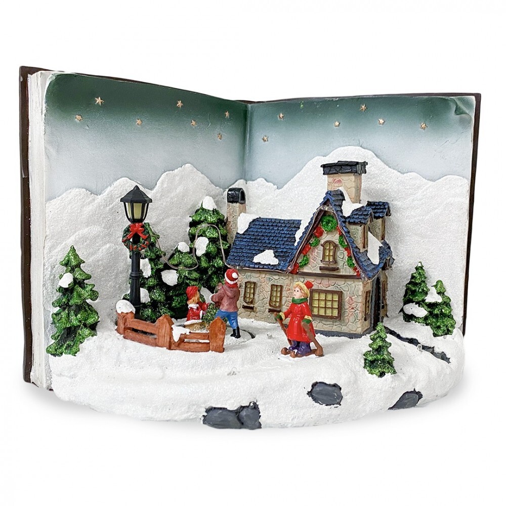 Livre gris scène de village de Noël magique à offrir en cadeau