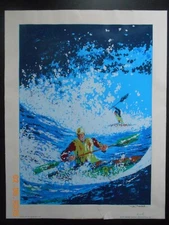 1975 Signed Ted Tenabe Down The Rapids Serigraph white water rafting Autograph