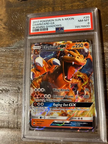 Pokemon 2017 Sun & Moon Burning Shadows CHARIZARD GX #20 PSA 8 RARE