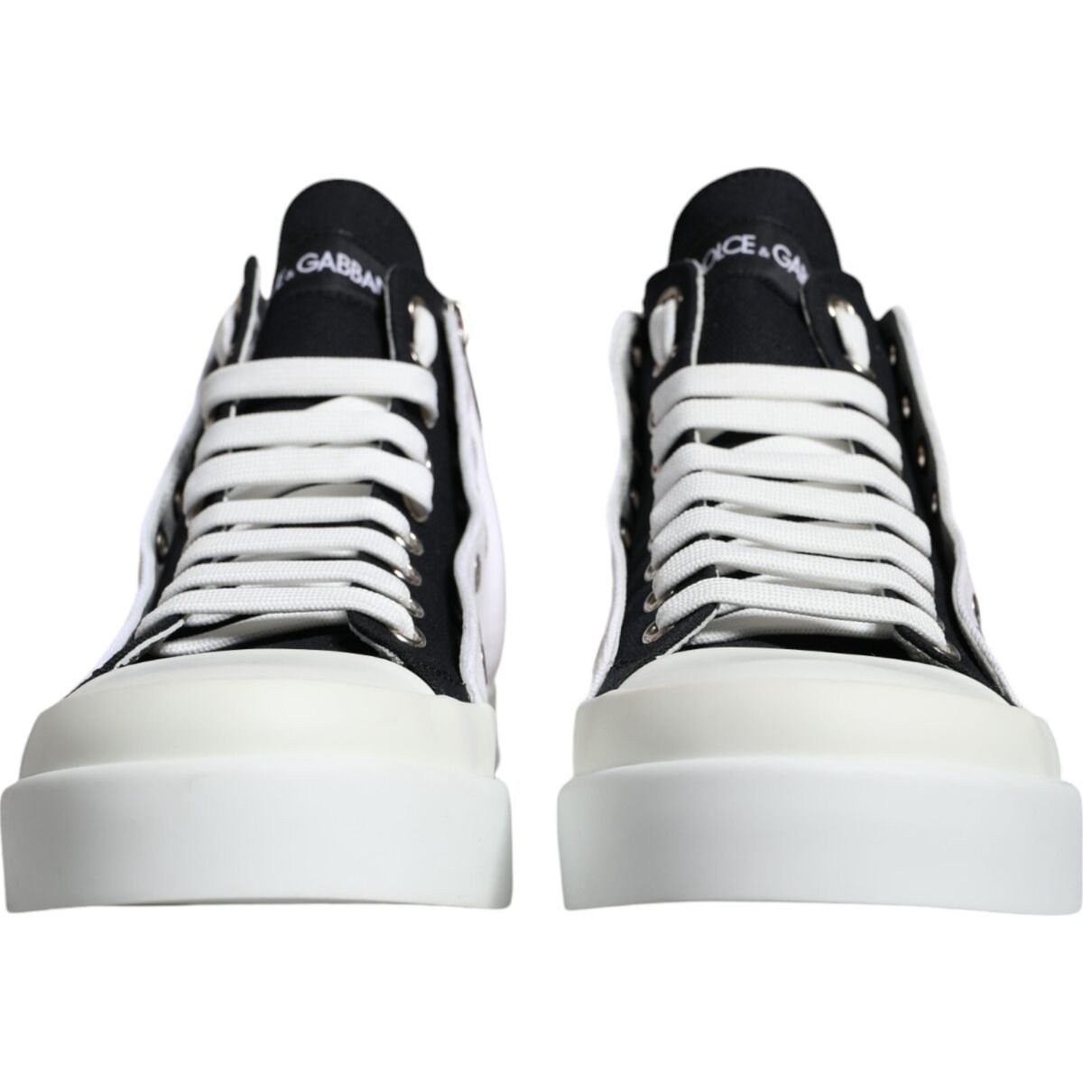 DOLCE & GABBANA Shoes White Black Cotton Logo High Top DOLCE & GABBANA Shoes White Black Cotton Logo High Top
