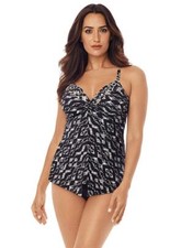 Miraclesuit Women Labyrinth Love Knot Tankini Swim Top Black/White Size 8