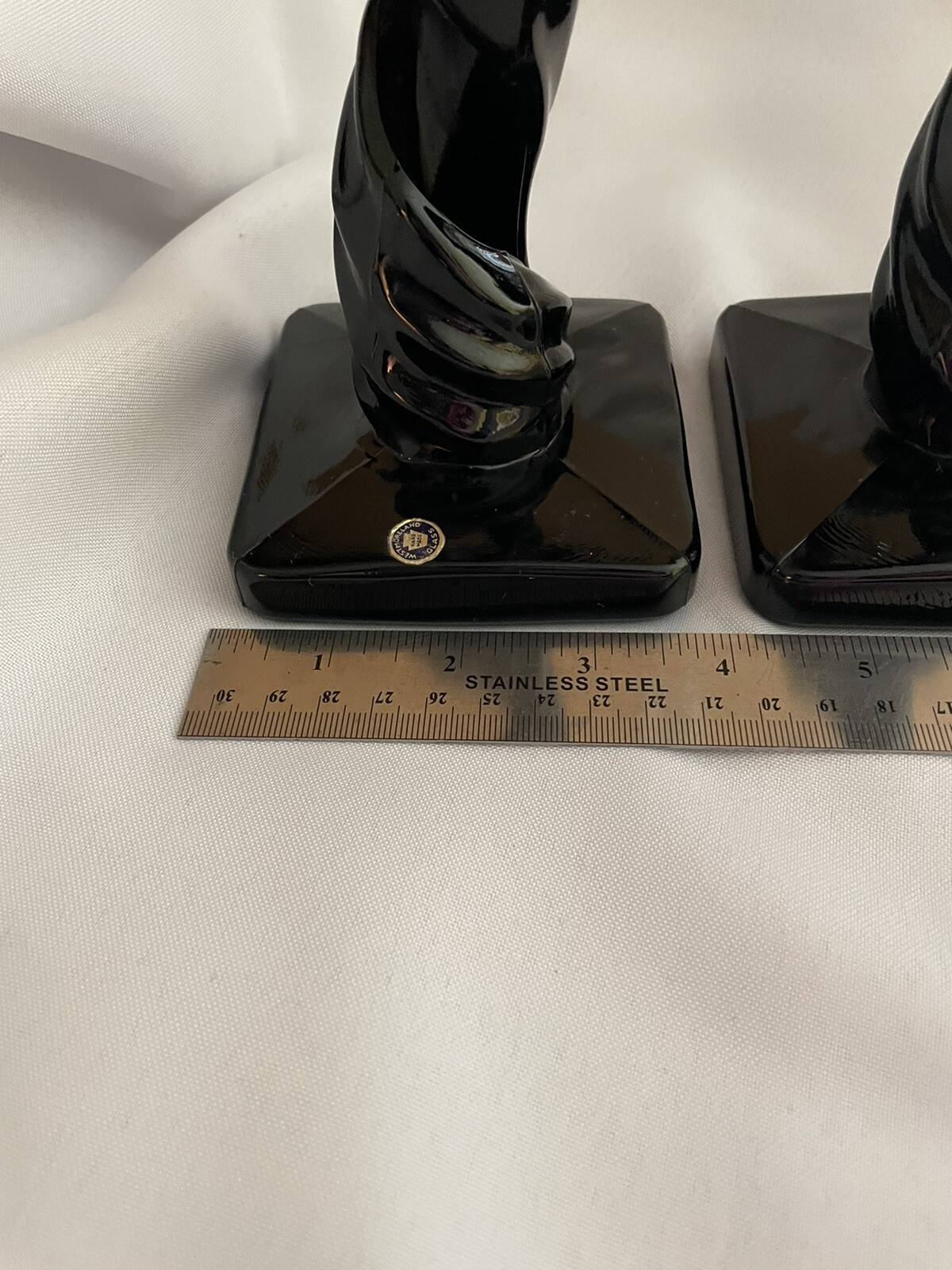 2 Westmoreland Spiral Lotus Black Milk Glass Candle Holders eBay