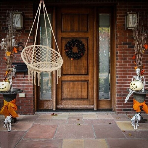 Round Tassel Cotton Rope Hanging Chair Beige with A Top Quality - Bild 2 von 23