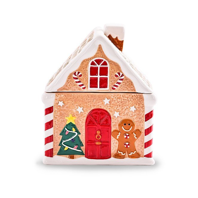 Festive Christmas Gingerbread Cookie Biscuit Jar House Serving Plate