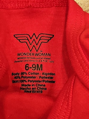 Marvel Wonder Woman Infant Girl's 6-9M One Piece Long Sleeve Romper Halloween - Picture 6 of 7