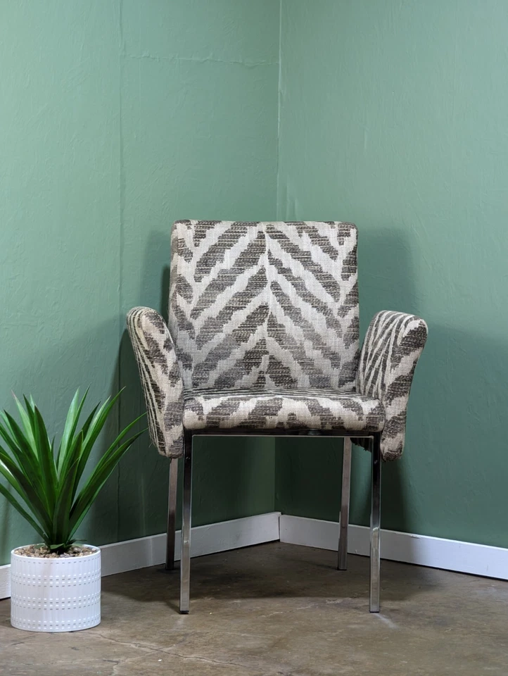 Vintage Mid Century High Arm Chair Zebra Chrome Kitchen Dining Tall Bar Stool - Image 2 of 4