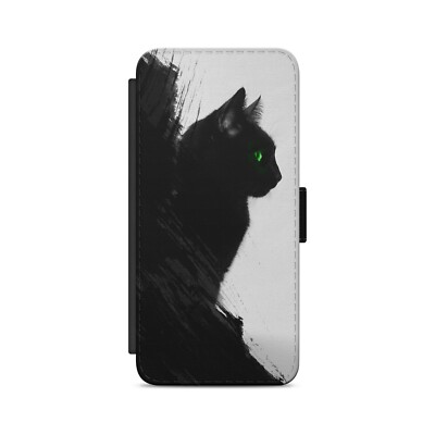 Schwarze sitzende Katze abstrakte Kunst Klapphülle Brieftasche Handyhülle für iPhone Modelle