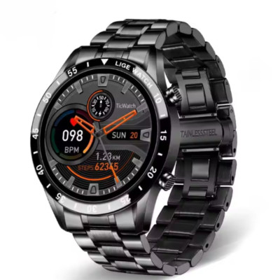 Schwarz Smart Watch Herren Touchscreen Bluetooth Anruffunktion Handy App Music