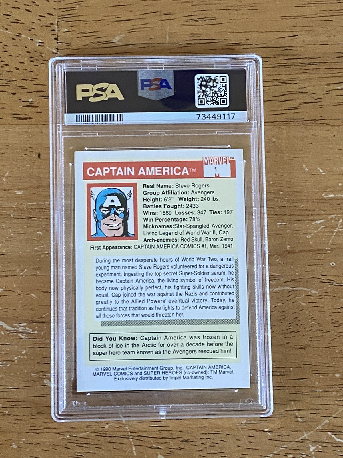1990 Impel Marvel Universe, #1 Captain America, PSA 5 view 4