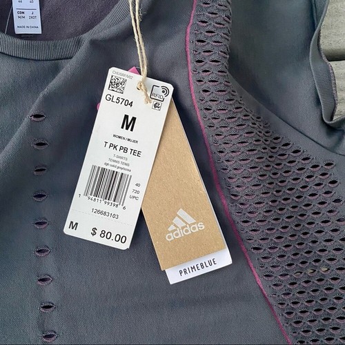 New Woman’s Adidas Gray Laser Cut Primeknit Gym Short Sleeve Shirt Medium - Picture 3 of 11