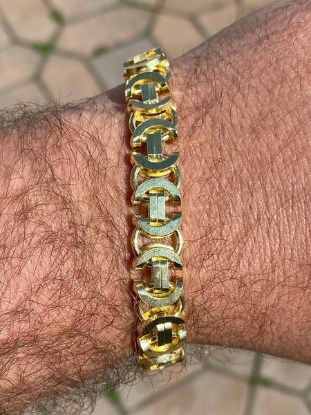 Alternate view of Mens 14k Gold Plated Real Solid 925 Sterling Silver Byzantine Tiger Eye Bracelet