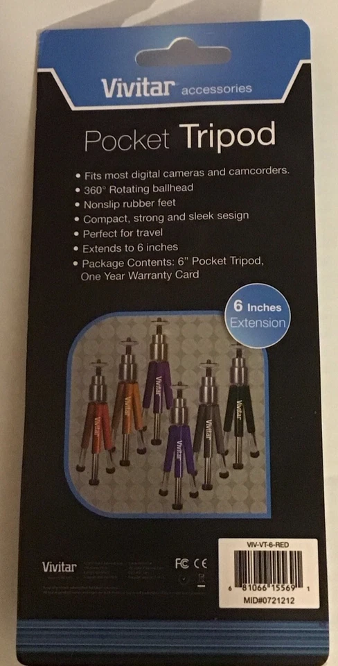 Vivitar VT-6 Red Pocket Tripod With 6” Extension Fits Most Cameras 360 Rotation - Image 2 of 2