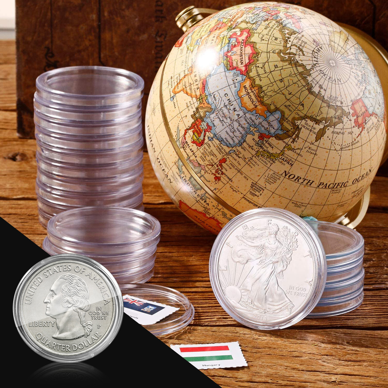 10X Coin Holder Capsules Case 40mm 2oz Clear Round Box for Silver