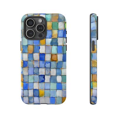 For iPhone/Galaxy/Pixel | Phone Cover Case - Blue Checkered Mosaic Yellow