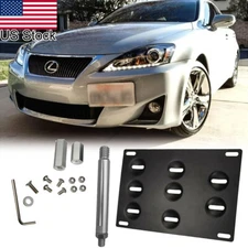 Black Front Bumper Tow Hook License Plate Mount Bracket Holder For Lexus IS CT