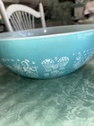VTG PYREX Amish Butterprint Cinderella Mixing Bowl Turquoise Blue #444 4 QT