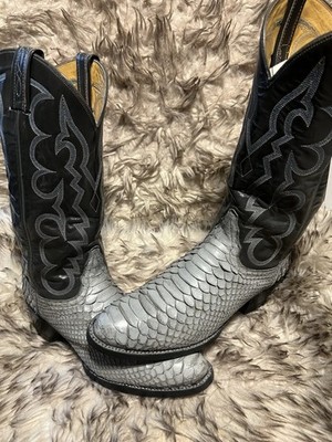 TONY LAMA BLK LABEL MEN TOP QUALITY PYTHON & LEATHER WESTERN BOOTS-blue-Sz 8.5 D