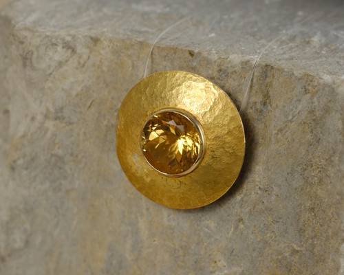 Anhänger Gleiter mit goldgelbem Citrin 925 Silber Rund 12,4g Second Hand Schmuck - Bild 3 von 9