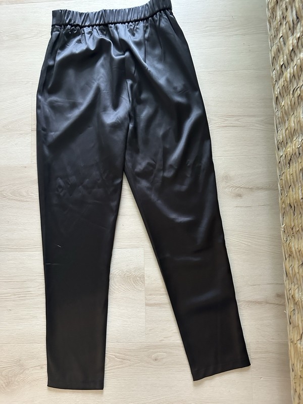 New! Womens Black Satin Trousers Ankle Crop XS