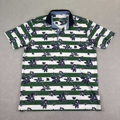 Puma Golf Polo Shirt Mens Medium Green Stripe AOP Floral Performance Stretch