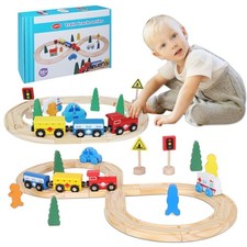 33Pcs Magnetic Wooden Train Set - Expandable Tracks Fit Thomas Brio - Educati...