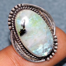 925 Silver Plated Rainbow Moonstone Ring US 6.5 Handmade Jewelry Trendy GW