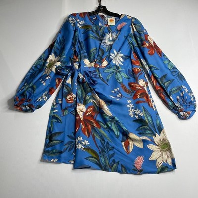 FARM RIO Surreal Flowers Wrap Mini Dress Women's Size L Blue | eBay FARM RIO Surreal Flowers Wrap Mini Dress Women's Size L Blue | eBay