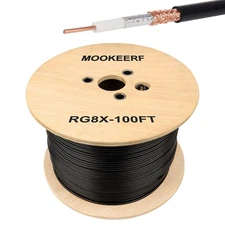 MOOKEERF RG8X Coaxial Cable 100ft,Low Loss 50 ohm RG 8X Cable 100 Feet,Black