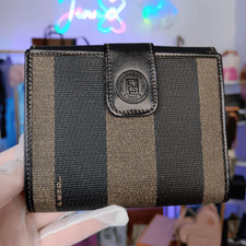 Vintage Fendi Pequin Green/Black Leather Canvas Compact Wallet