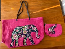 Vera Bradley Pink Paisley Elephant Patch Woven Large Tote w/small purse