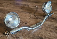 Vtg Chrome Motorcycle Auxiliary Light Bar Dual Spotlights Turn Signals Visor Vtg Chrome Motorcycle Auxiliary Light Bar Dual Spotlights Turn Signals Visor