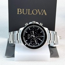 Bulova Men's Marine Star Chronograph Black Dial Stainless Quartz Watch 96B272
