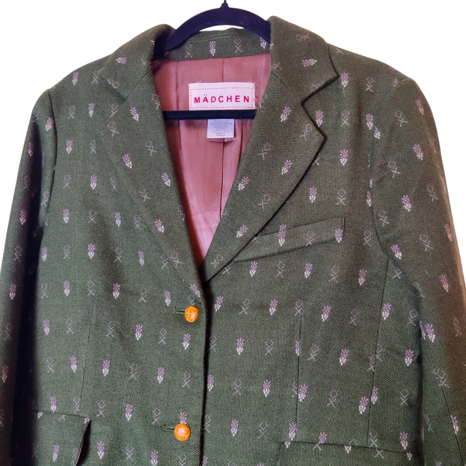 Anthropologie Madchen Forested Wool Blend Retro Fisherman Blazer Large Academia - Image 3 of 4