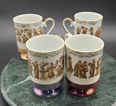 Vintage Royal Crown Gold Handle Mug - Rare Greek Classic Lot Of 4 Tea Cup Coffee
