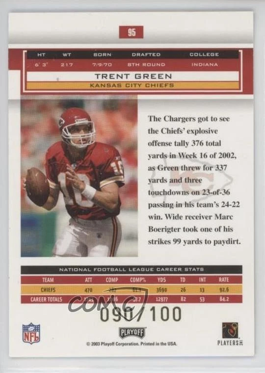 2003 Playoff Honors Os /100 Trent Green #95 - Image 2 of 2