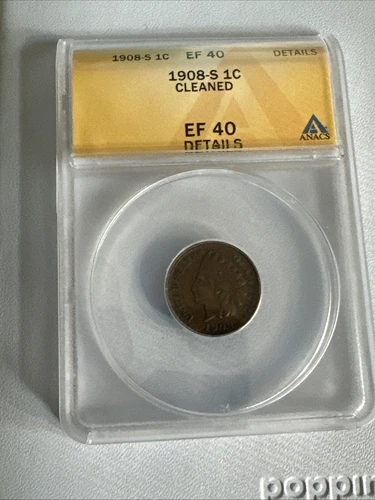 -1908-S Indian Head Cent ANACS EF 40 - A Sharp XF Key Date Coin