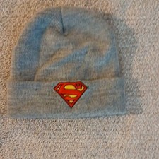 DC Comics Superman Gray Knit Acrylic Beanie Hat Embroidered Logo One Size Boys