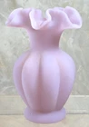 Vtg Fenton Lavender Purple Satin Custard Glass Melon Ruffle Vase 5-1/4" Stamp