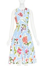 CAROLINA HERRERA light blue floral collage print sleeveless faille dress US4 S