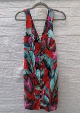 New Farm Rio Summer Foliage Linen Mini Dress In Red Multi Size M