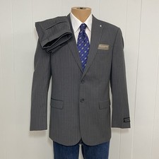 Jos A Bank Suit 42R Gray Stripe Wool Classic Collection Slim Fit Pants 36 Unhem