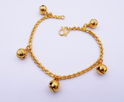 Bell 22K 23K  Thai Baht Yellow Gold Plated Charm Bracelet  Jewelry 6.5 For Her