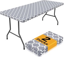 Smiry 2 Pack Rectangle Table Cloth 6 Foot, Waterproof Elastic Fitted Tablecloths