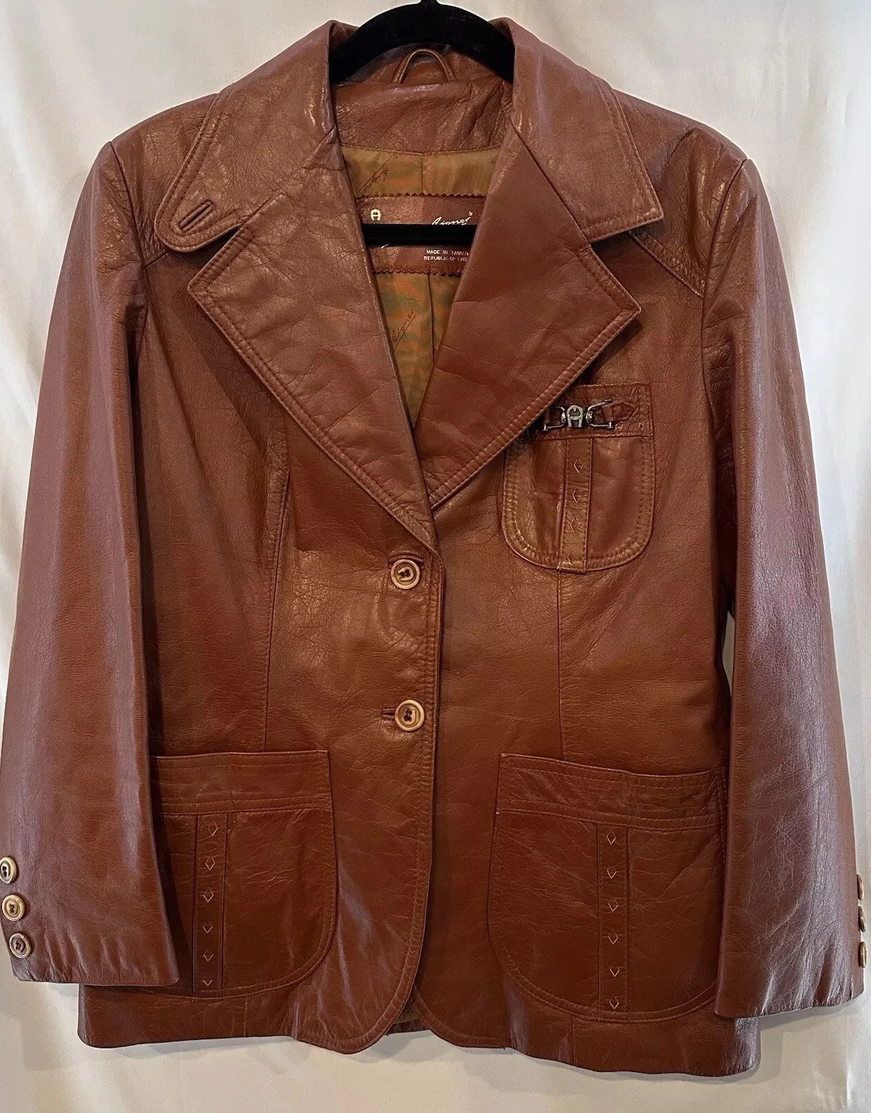 Vintage Etienne Aigner Leather Jacket Blazer Women (16) See Measurement No Odor